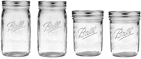 Ball Mason Wide Mouth Jars with Lids and Bands - Set of 4 Jars, Two 32oz + Two 16oz (Bundle Pack)