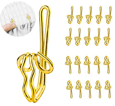 CCUCKY 100 Pièces Crochet de Rideaux en Métal,Crochets en Métal pour Rideau de Fenêtre et Rideau de Voiture, Doré