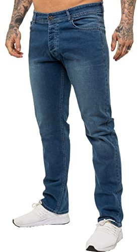 New Mens ENZO Stretch Straight Leg Regular Fit Classic Basic Denim Jeans (34W x 30L, Light Blue)