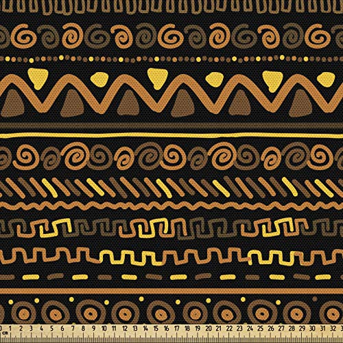 ABAKUHAUS afrikanisch Stoff als Meterware, Zeitlose Doodle-Kunst, Qualitäts Stoff Dekorativer Polster Heimtextilienstoff, 2M (148x200cm),Dunkelbraun Senf