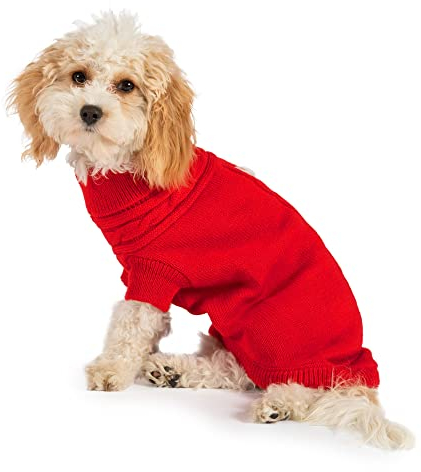 Ancol Cable Knit Dog Jumper Red Woollen Sweater for Pets - Classic Knit Design with Leg Straps and Harness Hole - Small 30cm