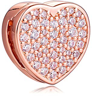 PANDOCCI 2020 Saint Valentin Cadeau Réflexions Pave Coeur Clip Perle 925 Argent DIY Convient pour Original Pandora Bracelets Charme Bijoux De Mode (Rose Gold)
