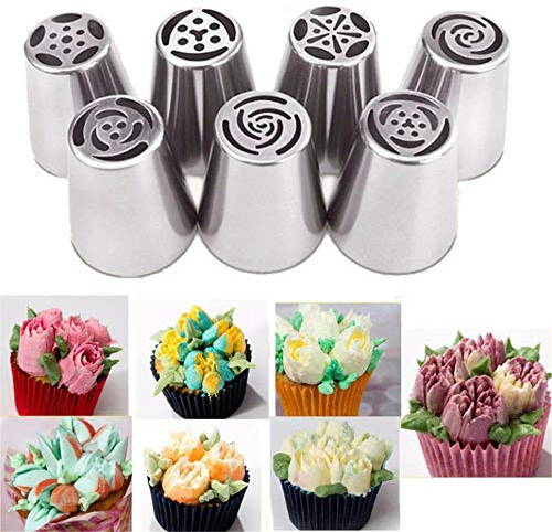 DUORUI Lot de 7 Douilles à Pâtisserie Russe en Acier Inoxydable pour Faire Fleur Crème Gâteaux Décoration