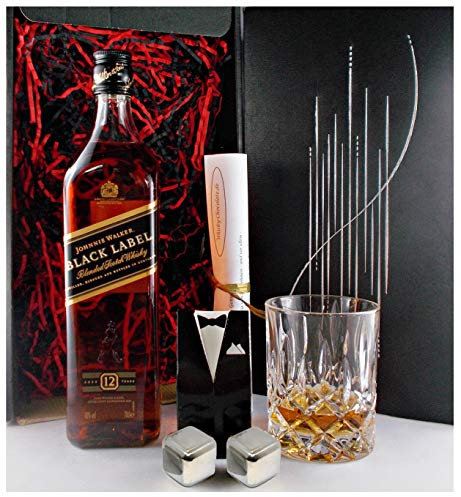 Geschenk Johnnie Walker 12 Jahre Black Label scotch Whisky + Glas + 2 Whiskey Kühlsteine