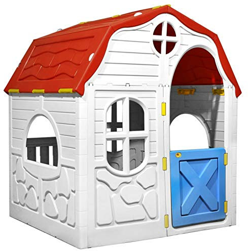Tidyard Faltbares Kinderspielhaus Spielhaus Gartenhaus mit Schließbarer Tür und Fenstern für Indoor & Outdoor Garten Kinderzimmer mit Abschließbare Tür & Fenster,Geschenke Geeignet für Kinder