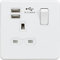 Knightsbridge Screwless Single Switched Socket with Dual USB Charger in Matt White, SFR9124MW