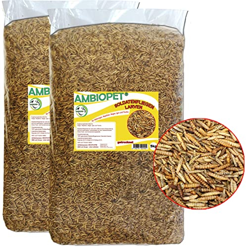 ZooMenu 10kg (5+5) Hermetia - Schwarze Soldatenfliegenlarven getrocknetes Naturfutter für Vögel, Reptilien und Teichfische