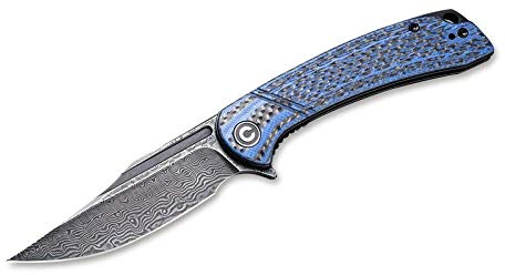 WE Knife Unisex – Erwachsene Dogma Damascus Carbon Blue Taschenmesser, Blau, 19,6 cm