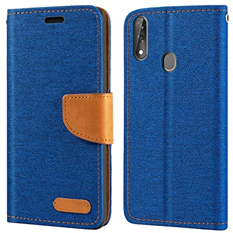 Oxford Stoff und PU Leder Flip Handyhülle Kompatibel mit ZTE Blade V10, Robuste Klapphülle mit Kartenfächern und Magnetverschluss (Blau)