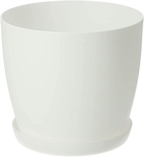 B2C Flower Pots 6 Colours 8 sizes Matt Plastic Plant Pots Planter + Saucer Tray Deco (White Matt, 30 cm)