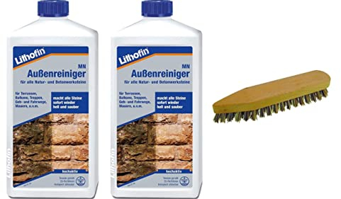 zbs24 Lithofin MN Außenreiniger 2 Liter mit Reinigungsbürste - hochwirksamer Steinreiniger für Beton-u. Natursteinen im Aussenbereich