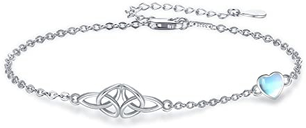 REDSUN Bracelet de cheville celtique Femme 925 Sterling Argent Coeur Bracelet de cheville Pierre de lune Chaîne de cheville Réglable Bijoux de pied pour Femmes Filles Mère Chaîne de pied
