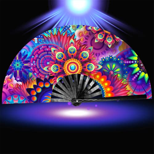 Leehome UV Glow Rave Fan | Popping Fan für Line Dancing Clacking Fans für Stiefel auf dem Boden für Auftritte, Tanzshows, Festivalpartys, EDC & Geschenke (UV-AFlower)