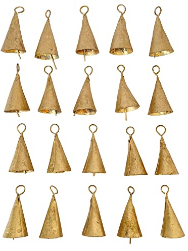 Vivanta 20 Stück kleine goldfarbene Metall-Bastelglocken 5,1 cm – rustikale Kegel Kuhglocken zum Basteln, Glöckchen zum Basteln, Weihnachtsglocke, Baumschmuck, Hexenglocken, Vintage-Boho-Dekor