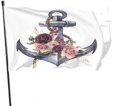 Anker-Blumenbanner Gartenflagge Vintage buntes Ankerseil und Blumenstrauß nautisches Polyester Yard-Flaggen Dekoration für Haus 3x5 Ft
