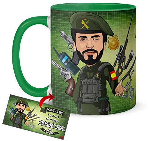Kembilove Tazas Desayuno con Caricaturas Personalizadas y Nombre – Tazas de café Personalizadas Aquí bebe el Mejor Guardia Civil del Mundo – Regalos originales Profesiones - Taza cerámica