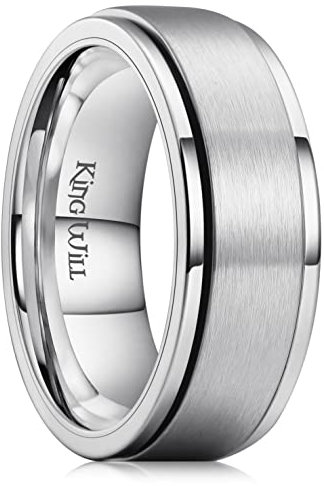 King Will 8mm Stainless Steel Spinner Ring For Men Women Stress Anxiety Relief Ring Fidget Ring For Unisex Adults Brushed Surface Comfort Fit 9