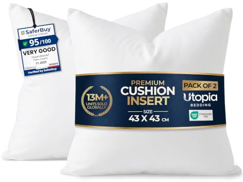 Utopia Bedding Cushion Inserts 2 Pack, 43 x 43 cm, Sofa Cushions | Cushion Inserts Fluffy Hollow Fiber Filling Soft & Supportive Ideal for Sofa Cushions Maintains Cushion Shape