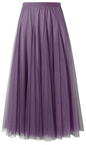 shownicer Tüllrock A Linie Elastischer Hoher Bund Mesh Saum Prinzessin Langer Rock Einfarbig Röcke Maxiröcke Elegant Swing Unterrock Freizeitrock Hohe Taille Skirt