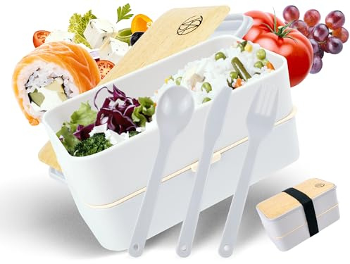VESTAhome Bento Box inkl. Besteck (1200 ml) - Lunchbox für Erwachsene - Frischhalte Dose - Lunch Box auslaufsicher & mikrowellengeeignet - Bentobox - Lebensmittelecht - BPA-frei