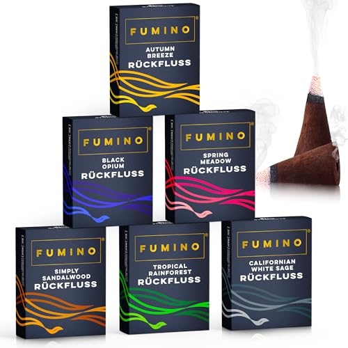 Fumino Incenso Coni a Cascata Backflow Riflusso Essenziale Multipack 6 Scatole 90 Coni Incensi Naturali Masala Agarbatti Fragranza Profumata Incenso Meditazione e Relax, Decorazione Casa