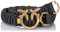 Pinko Damen Ondina Ruffle H2 Kalbsleder Nappaleder Gürtel, Z99q_schwarz-Antique Gold, XS