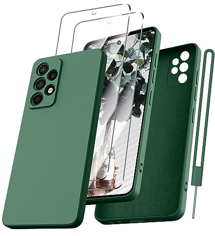 Kukiwhy für Samsung Galaxy A52S 5G Hülle mit 2 Stück Panzerfolie, Handyhülle für Samsung A52 Ultra Dünn Slim mit Microfiber, Kratzfeste Rundumschutz Handyhülle für Samsung A52 4G/ 5G-Grün