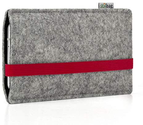 stilbag Handyhülle Leon für Apple iPhone 15| Smartphone-Tasche aus Filz | Handy Schutzhülle | Handytasche Made in Germany (Rot - Hellgrau)