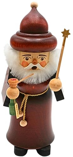 Dekohelden24 Räuchermännchen - Räuchermann Wichtel als Zauberer, original erzgebirgisches Kunsthandwerk, Echtholz gedrechselt, Größe L/B/H: ca. 8 x 9 x 21 cm