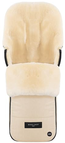 WERNER CHRIST BABY Lammfell-Fußsack FLIMS LUXE – vollfelliger Buggy, Kinderwagen-Fußsack (ab 6 bis 36 Mo.), medizinisches Fell, universal mit Langsschlitzen in Cloud (beige)