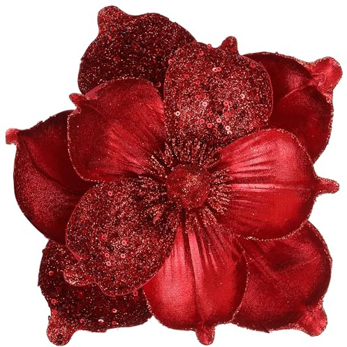 GL-Turelifes 25,4 cm große glitzernde Weihnachtsblumen, 6 Stück künstliche Magnolien, Blumen, Ornamente, gefaltete Blumen für Weihnachtsbaumschmuck, Weihnachtsbaum, Neujahr, Party, Hochzeit,