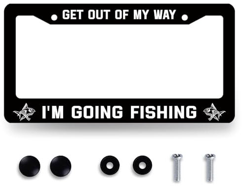 RNKATIH Funny License Plate Frame Get Out of My Way I'm Going Fishing License Plate Stainless Steel Rust-Proof Car Accessory Fishing License Plate Cover Decor Men Women Size 12.2'' x 6.2'' w/ Screws