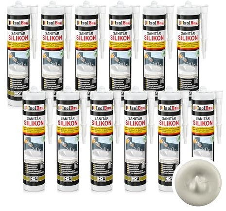 Isolbau Sanitär Silikon 12 x 300 ml Manhattan - Hochelastischer Silikon-Dichtstoff für Abdichtungen & Fugen - wasserdicht - Kartusche