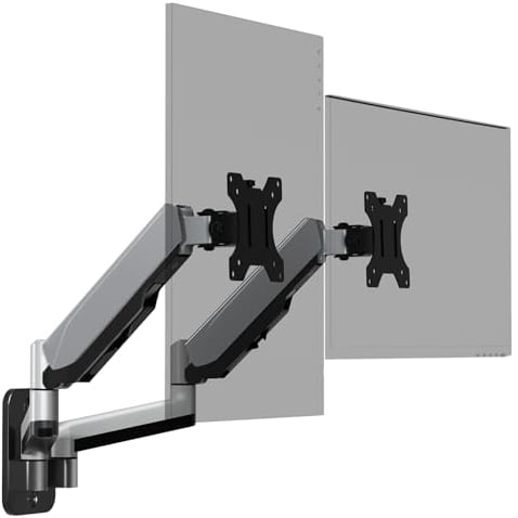 WORLDLIFT Dual Monitor Arm Wall Mount Bracket for PC Monitor & TV - To Fit Screens 17 to 32 inches, Ergonomic Adjustable Gas Spring Single Arm Support 9 kg Monitor, VESA 75x75, 100x100 mm