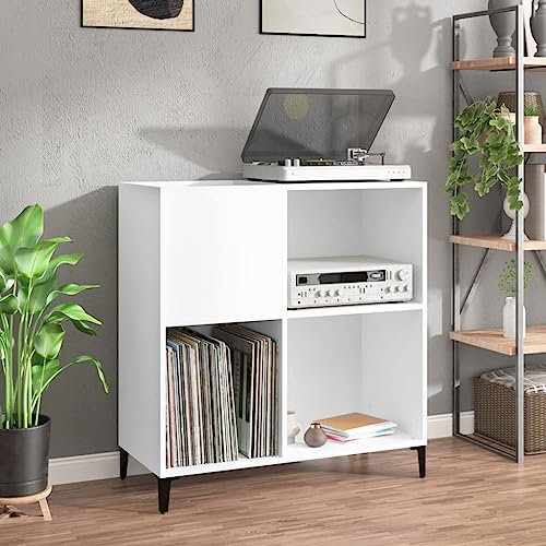 Gecheer Mueble para Discos y CDs, Estantería para Tocadiscos, Aparador de Madera Contrachapada Blanco 84,5x38x89 cm