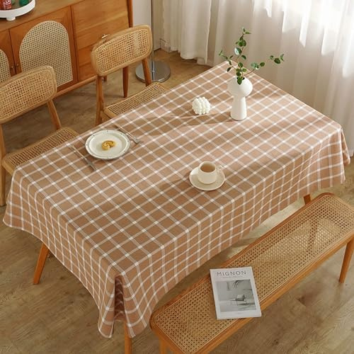 Tischdecke Vintage Landhaus, Baumwolle Leinen Kariert Tischtuch Fleckenschutz, Olivenkaffee, Olivenkaffee, 110 x 170 cm