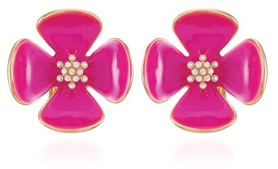 GUESS Orecchini a clip a forma di fiore rosa dorato, taglia unica, metallo, pietra di vetro, One Size, metallo, pietra di vetro, Taglia unica, Metallo, Pietra di vetro