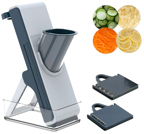 Eletronova Blue Mandoline Slicer, Vegetable Slicer, French Fry Cutter, Stainless Steel Blade, Plastic Body