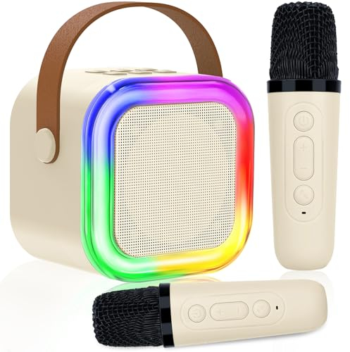 Karaoke 2 Microfonos para Niños, Máquina de Karaoke Infantil Micrófonos Inalámbricos Altavoz Bluetooth Portátil con Efectos de Cambio de Voz y Luces LED, Mejores Juguetes Regalos para Niñas y Niños