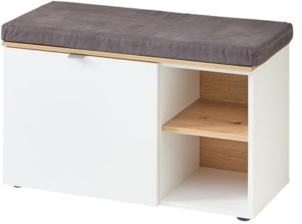 möbelando Schuhbank >Bari< in Weiß matt, mit Sitzkissen - 78x50x38cm (BxHxT)