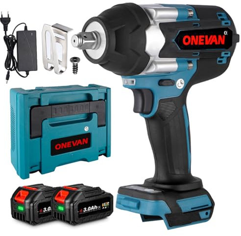 ONEVAN avvitatore a impulsi a batteria, 1000N.m avvitatore a percussione senza spazzole da, 1/2 avvitatore ad impulsi con 2 batterie da 3000mAh, avvitatore impulsi elettrico per avvitare e svitare