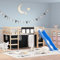 THOYTOUI Kinderhochbett, Betten Seniorenbett Bettgestell Bettsystem Geeignet für Schlafzimmer Gästezimmer Wohnung Mehrbettzimmer mit Vorhängen Weiß Schwarz 90x190 cm Kiefernholz