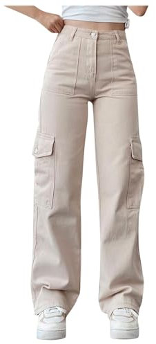 Cargohose Damen Baggy High Waist Y2K Breites Bein Boyfriend Hose Sommerhose Locker Freizeithose Teenager Mädchen Track Pants Streetwear Wide Leg Jeans Denim Pants