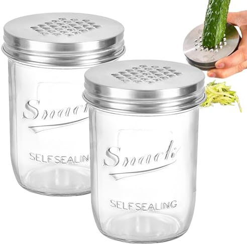 AUTOECHO Coperchio per grattugia per formaggio in barattolo di vetro, grattugia per formaggio con contenitore - Zester per formaggio da cucina in acciaio inossidabile,Strumento trituratore domestico
