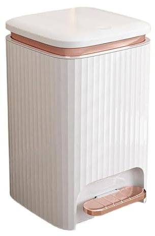 DZYHFCO Waste Bin 9/12 Liter Square Plastic Trash Can with Lid, Double Opening Lid Pedal Trash Can with Built-in Pressure Ring for Living Room, Bedroom, Kitchen,bathroom Rubbish(White+rose gold,9L)
