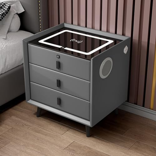 Smart Bedside Table with Wireless Charging, USB Ports & LED Light - Nightstand with 2/3 Drawers, Bedside Table Home Furniture for Bedroom Smart Nightstands