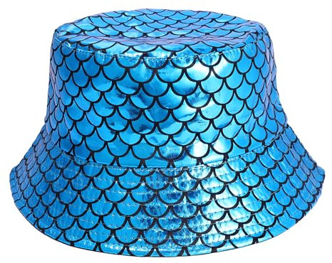 JJDreams Trendy Bucket Hut Stylish Reversible Eimer Hut Fischerhut mit Fischschuppen Lustige Hüte Doppelseitig Sonnenhut,Blau