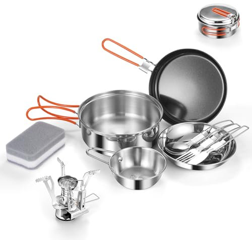Ensemble de cuisine Odoland pour 4 personnes : Kit de cuisine de camping avec ustensiles en acier inoxydable argent, petit, 8 pièces, 800 g