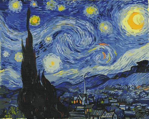 Artnapi Peinture par numéros pour adultes sans cadre | DIY peint à la main |Nuit étoilée Van Gogh | kit pour débutants et adultes, kit avec peintures acryliques et pinceaux | 40 x 50 cm toile
