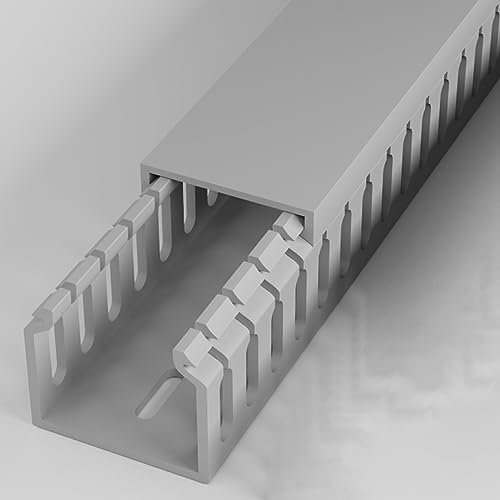 Kabelkanal mit offenem Schlitz, PVC, mit Abdeckung, Netzwerkkabel, Organizer, feuerfest, verhindert Stolpergefahren, 100 x 100 mm, Grau, 1 m